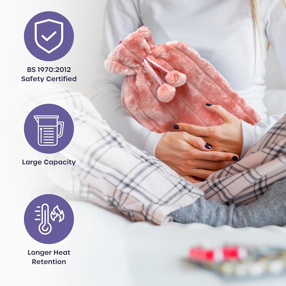 image 1 of 3.5L Extra Large Hot Water Bottle - Faux Fur Covered for Pain Relief, Hand and Foot Warmer | Pink | Pink | 3.5L