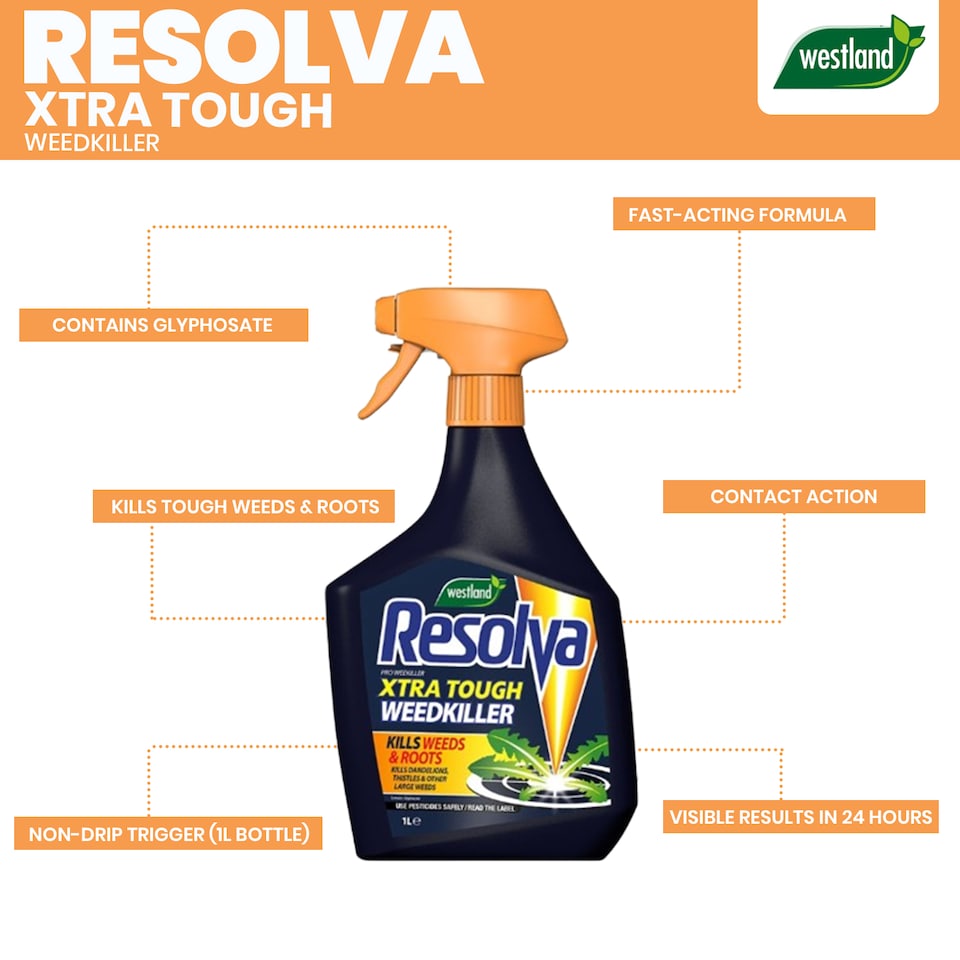 image 1 of Resolva Pro Xtra Tough Weed Killer 1L Ready to Use Fast-Acting Herbicide for Weeds Brambles & Tough Vegetation Visible Results in Hours | Yellow