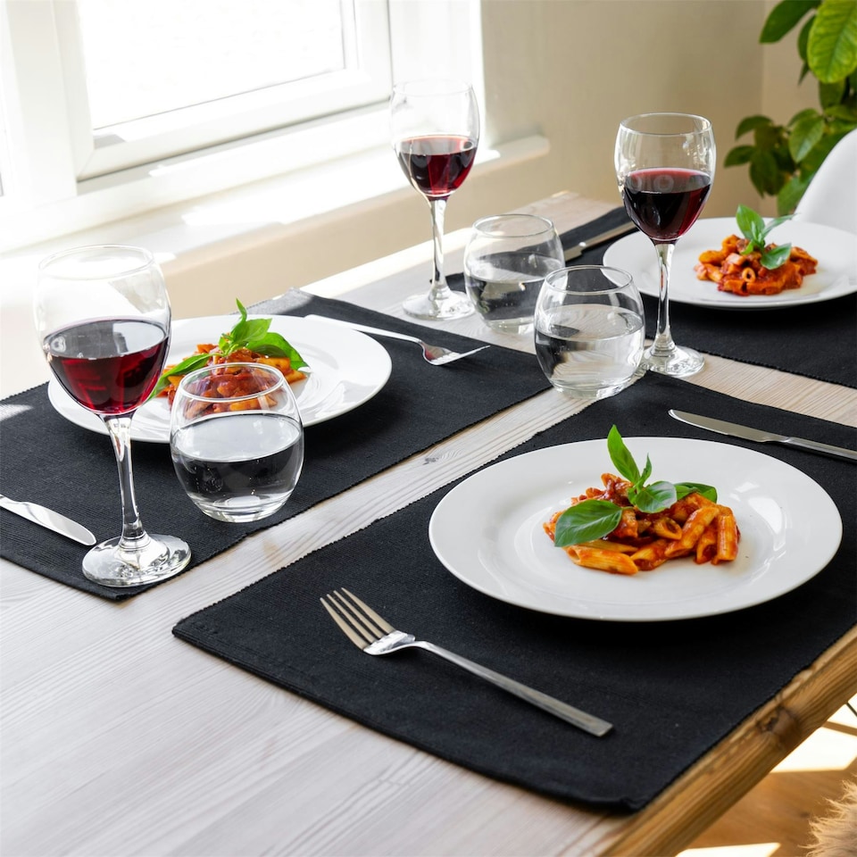 image 1 of Nicola Spring Ribbed Cotton Placemats - 48 x 33cm - Black - Pack of 6 Black