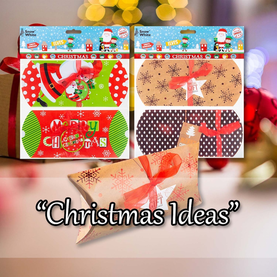 image 1 of vfm-estore Christmas Gift Boxes 2 Xmas Themed Designs - 18x9x4cm Pair