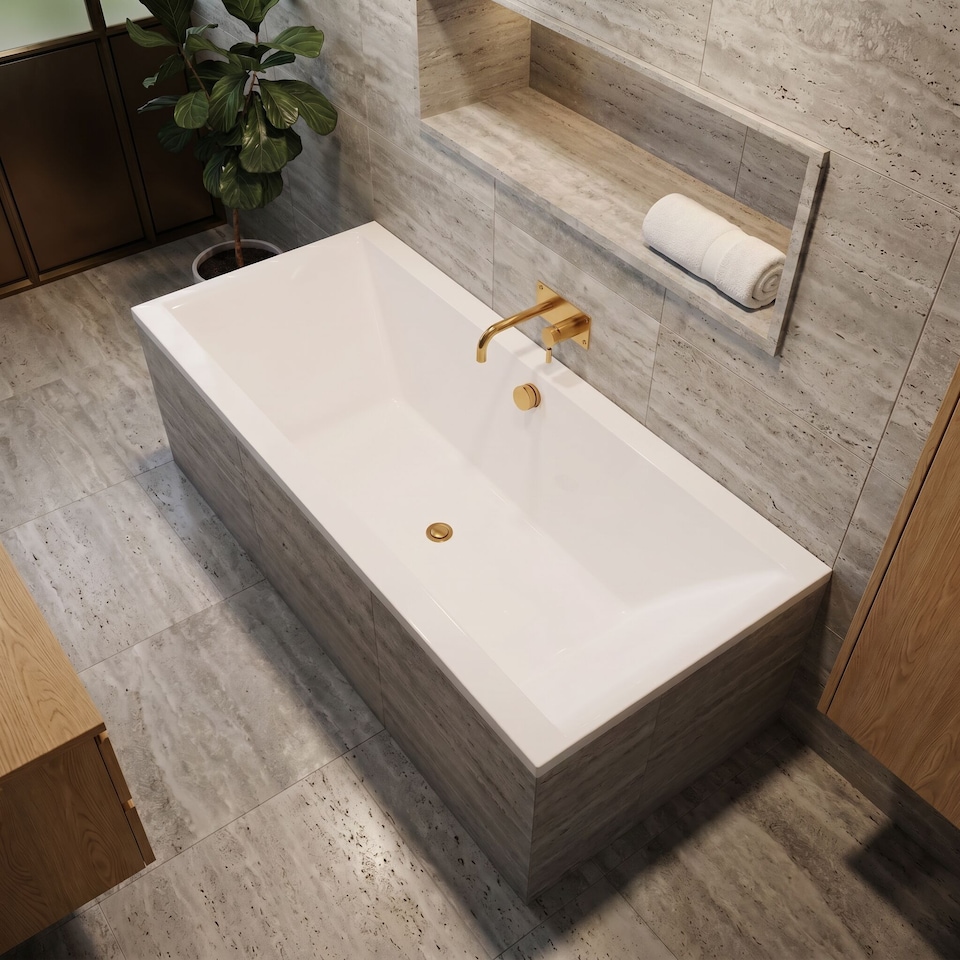 image 1 of Balterley Modern Double Ended Straight Shower Bath (Tap, Waste and Panel Not Included) | White | White | 1800 x 800 x 400mm | 1