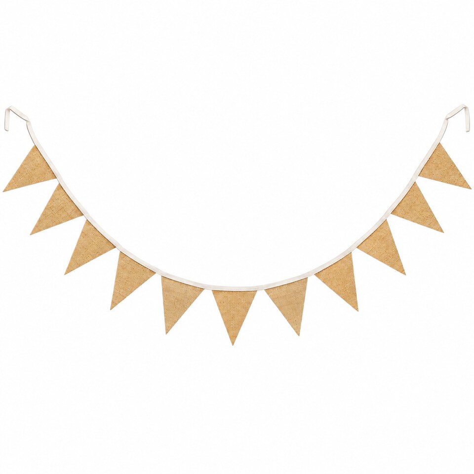image 1 of Plain With White String Hessian Party Bunting 3m with 14 Pennants