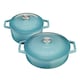 image 1 of Cooks Professional Set of 2 Cast Iron Casserole Dishes 20cm & 28cm | Blue | Teal