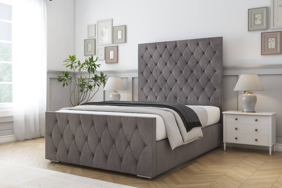 image 1 of Sloomy Watson Slate Naples Bed Frame With Mattress With 50" Upholstered Headboard 4' Small Double