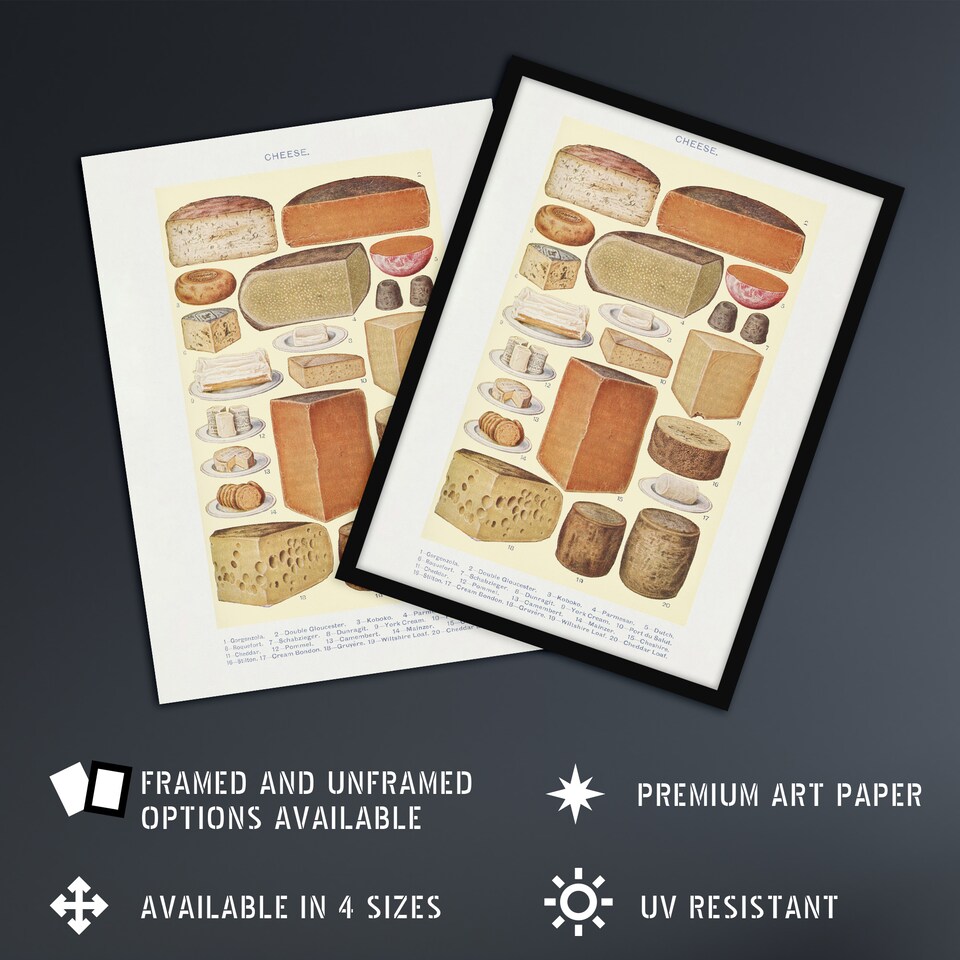 image 1 of Different Types of Cheese Mrs Beeton Wall Art Poster Print 12X16"