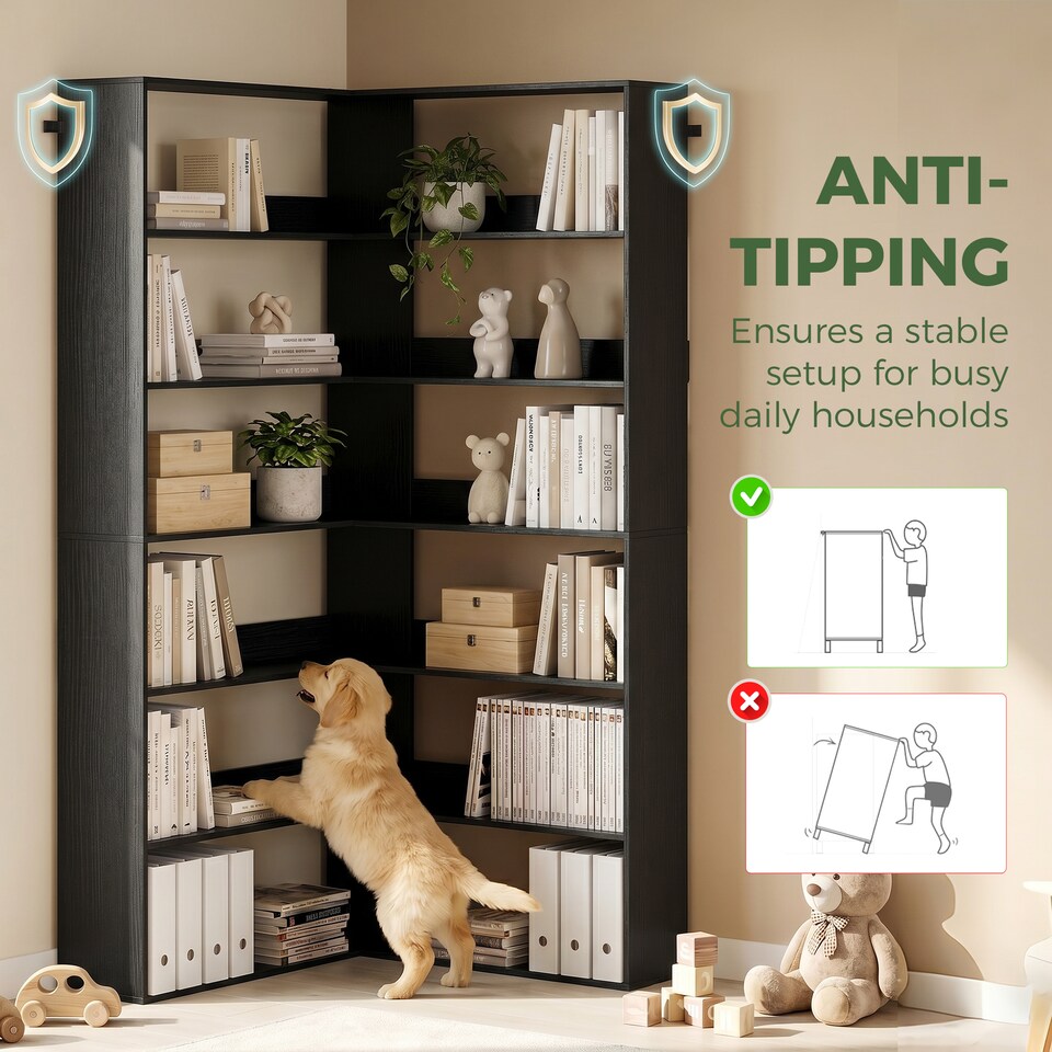image 1 of HOMCOM 7 Tiers Corner Bookshelf, L-Shaped