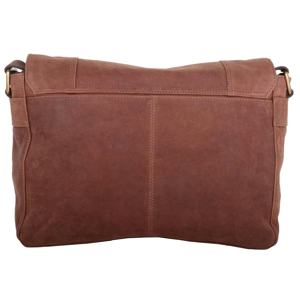 image 1 of Large Genuine Distressed Leather Shoulder Cross Body Messenger Bag Brown