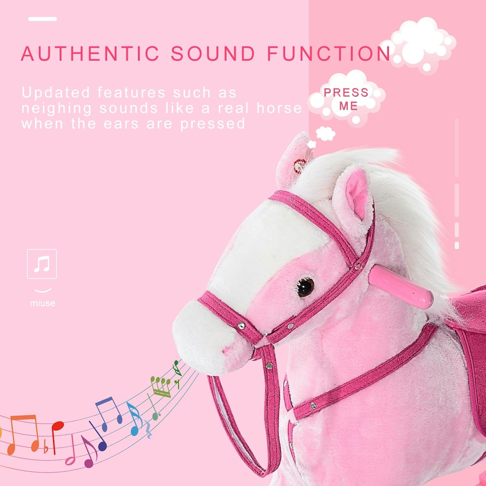 image 1 of HOMCOM Rocking Horse Toy Plush Wood Pony Riding Rocker Neigh Sound Pink