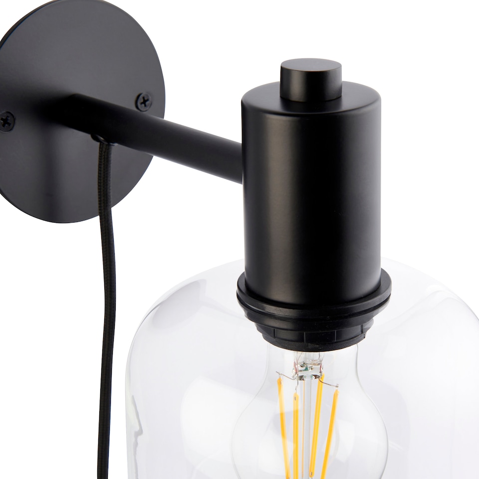 image 1 of Set of 2 Maxton - Black with Clear Glass Plug In Wall Lamps