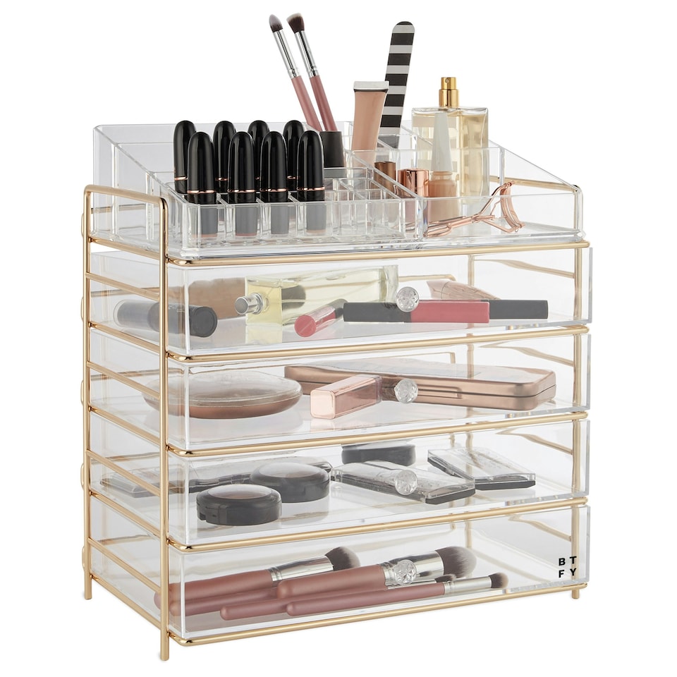 image 1 of Beautify 5 Tier Acrylic Makeup Storage with Champagne Frame