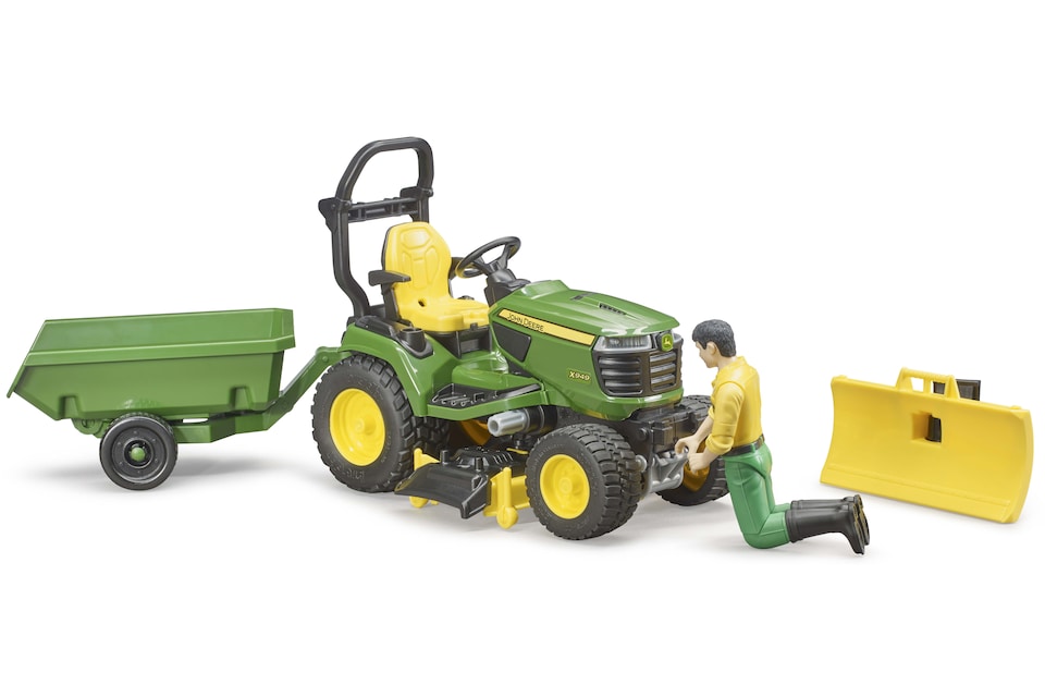 image 1 of Bruder bworld John Deere Lawn tractor with trailer and gardener Farm Tractor Model