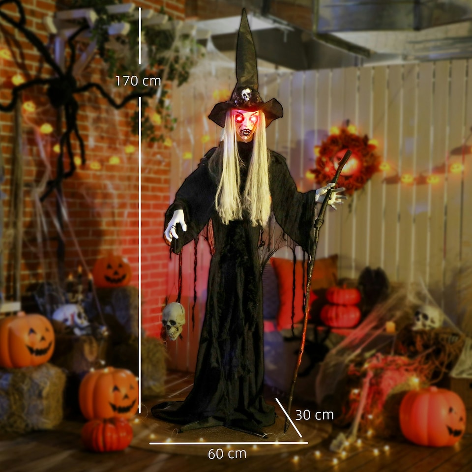 image 1 of Outsunny Voice Activated Halloween Animatronics Standing Witch, Black
