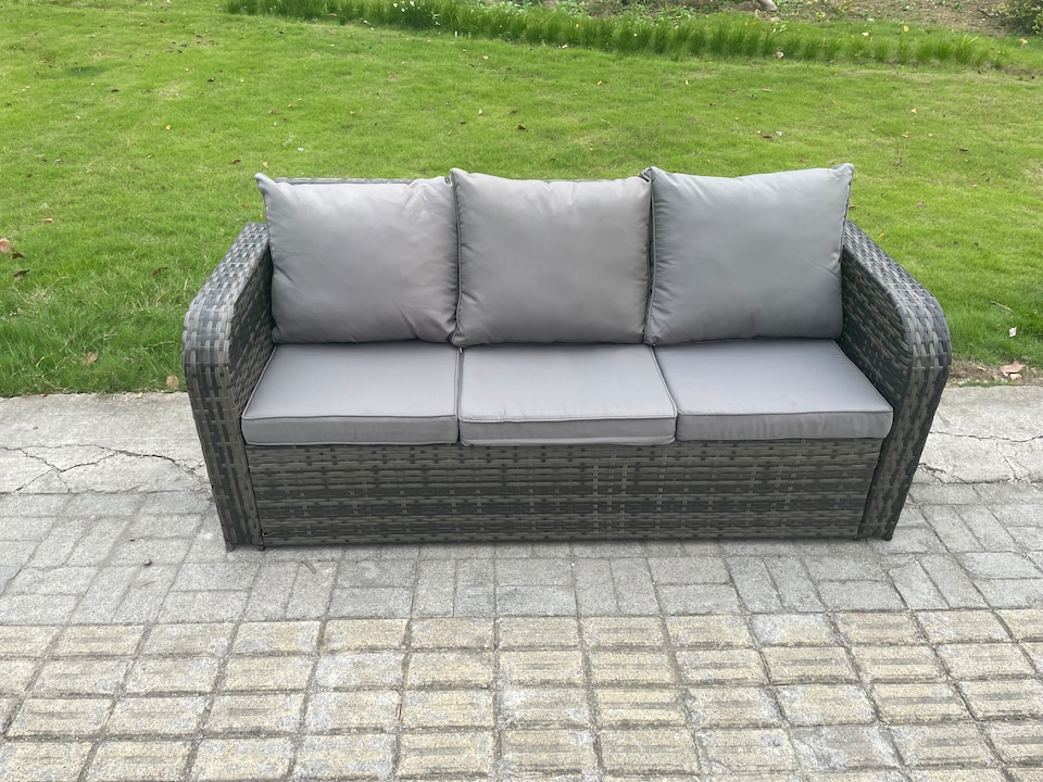 image 1 of Fimous High Back PE Rattan Sofa Set Outdoor Garden Furniture Dining Table Set Love Sofa 3 Seater Sofa Big Footstool