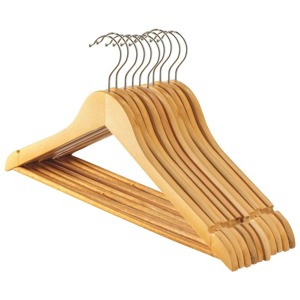 image 1 of Harbour Housewares Wooden Clothes Hanger - Brown - Pack of 10