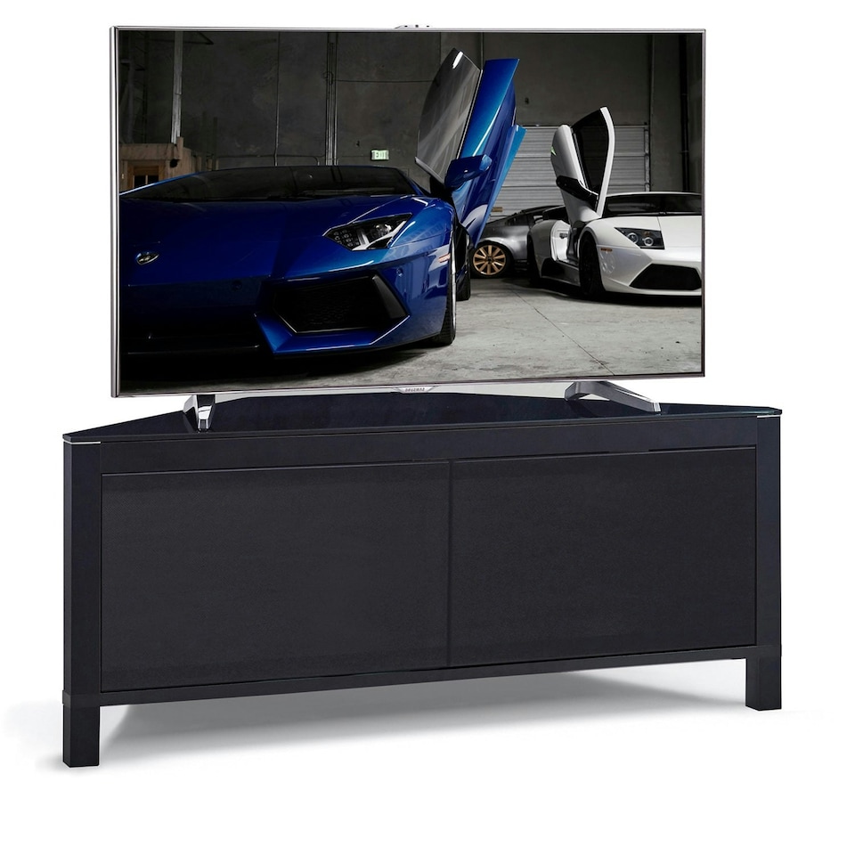 image 1 of MDA Designs VOLANS Black Tru-Corner Remote Friendly Doors LCD/Plasma/LED TV up to 42" Corner TV Cabinet | Black | 1