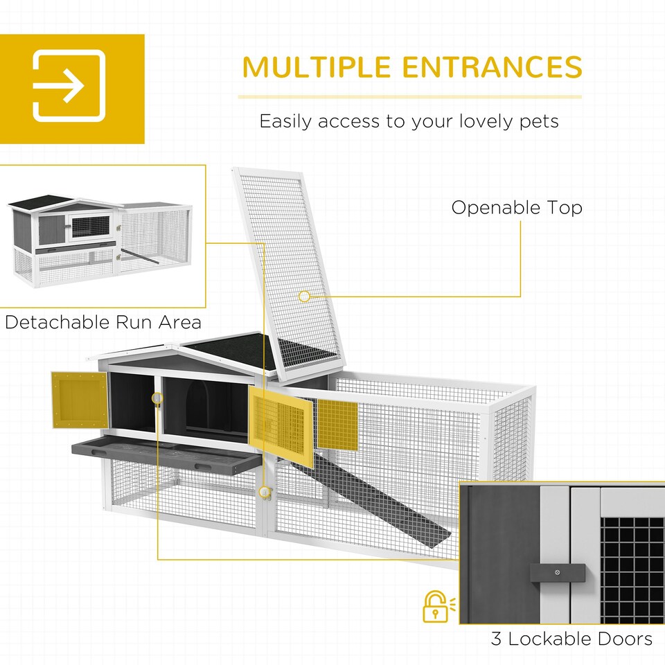 image 1 of PawHut Rabbit Hutch, Bunny Cage with Run & Sliding Tray, Hay Rack, Grey