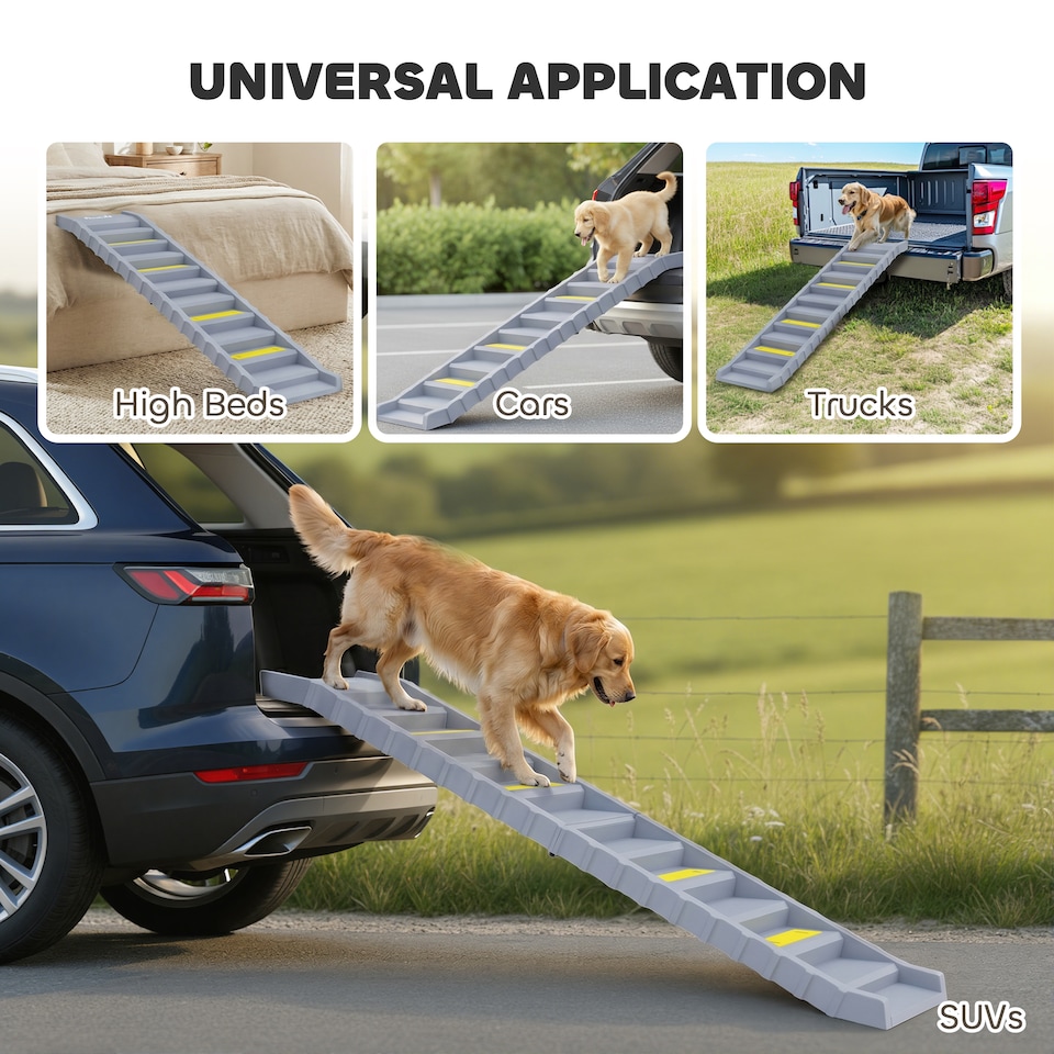 image 1 of PawHut Foldable Dog Ramp for Car, Non-Slip Dog Stairs for SUVs Truck