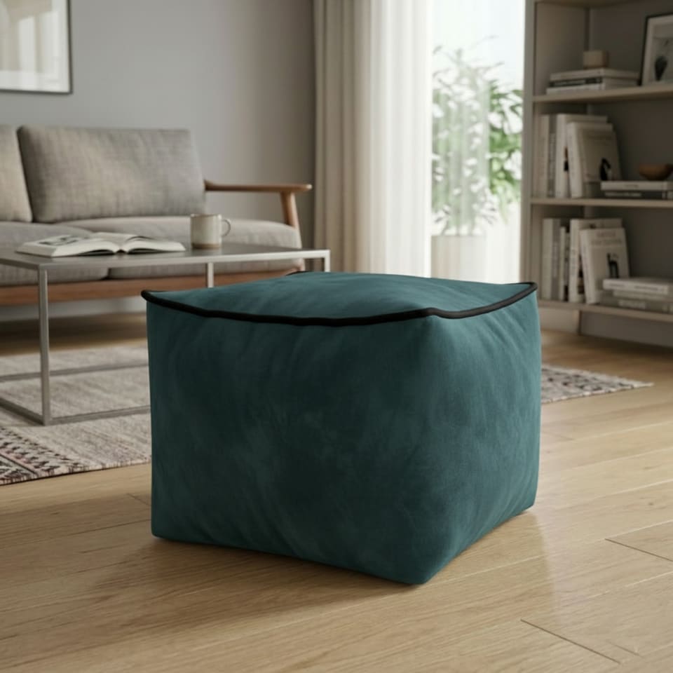 image 1 of Luxury Velvet Cube Bean Bag Ottoman Soft Plush Velvet Stool Pouffe | Blue | Teal