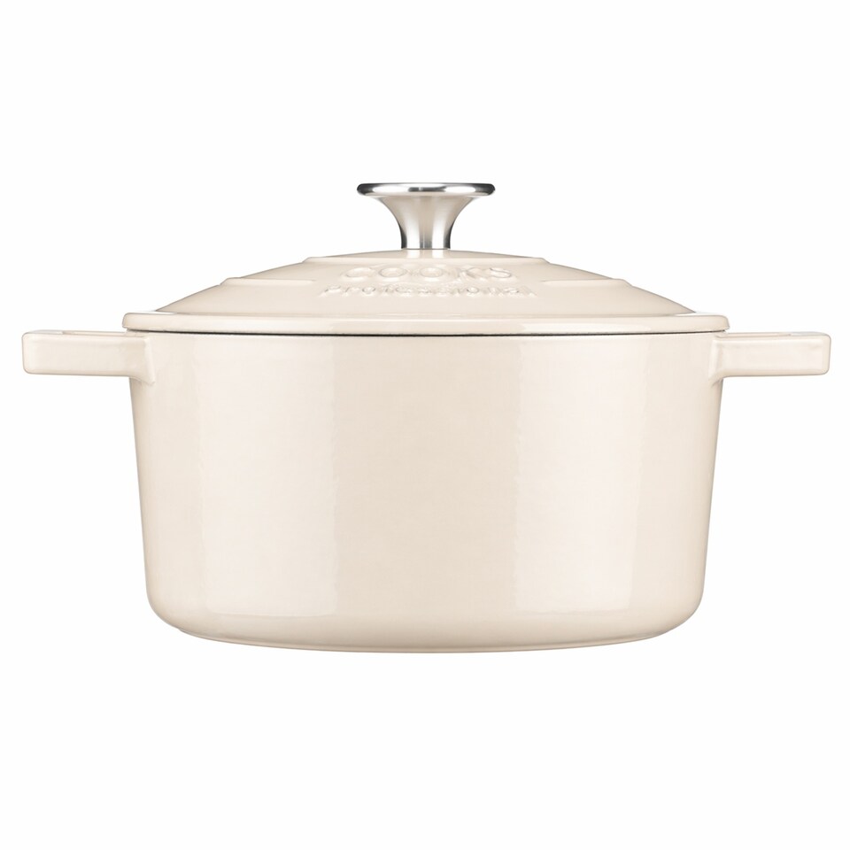 image 1 of Cooks professional Cast Iron Casserole Dish 20cm - Ovenproof Pan with Lid | White | Ivory