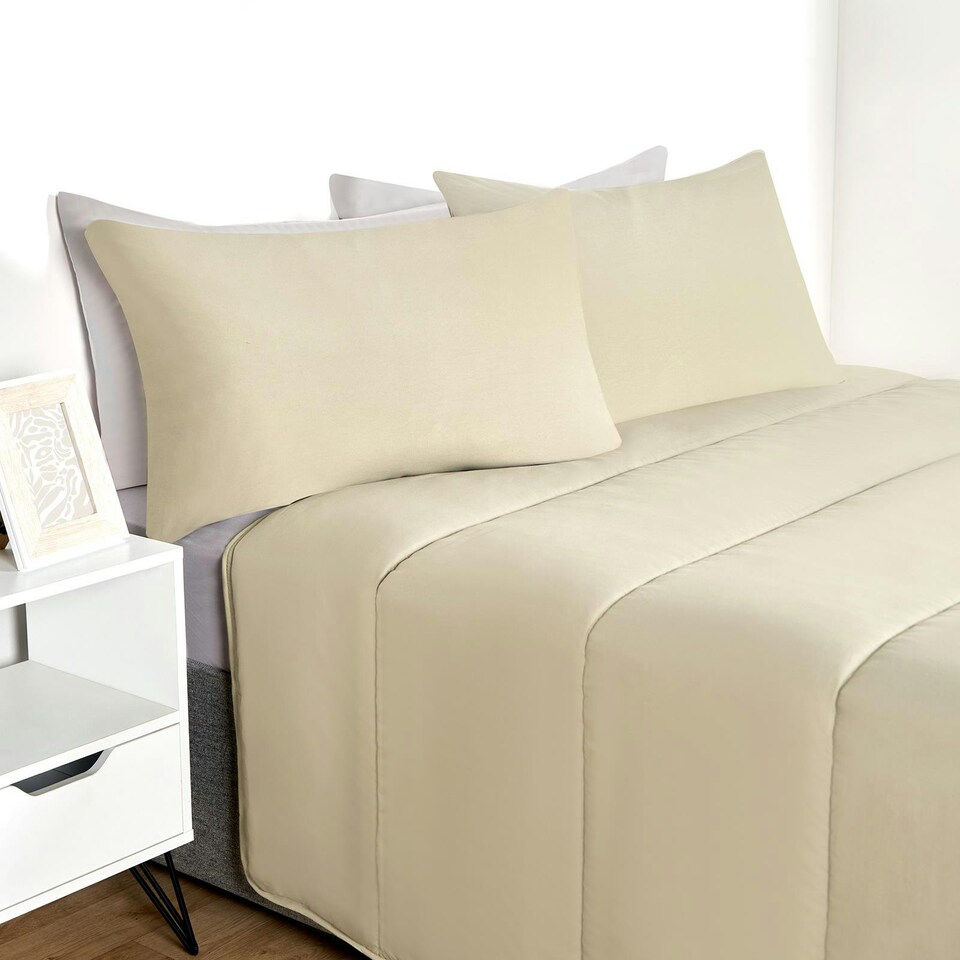 image 1 of OHS Coverless Reversible 10.5 Tog Duvet And Pillowcase Bedding Set, King - Sage/Natural Multi | Sage Green and Natural | King