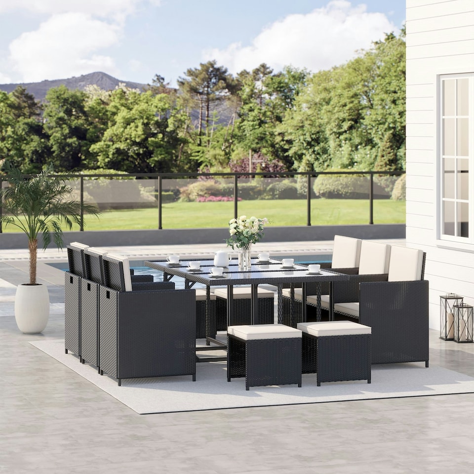 image 1 of Outsunny 11pc Patio Furniture Rattan Dining Set Garden Wicker Table