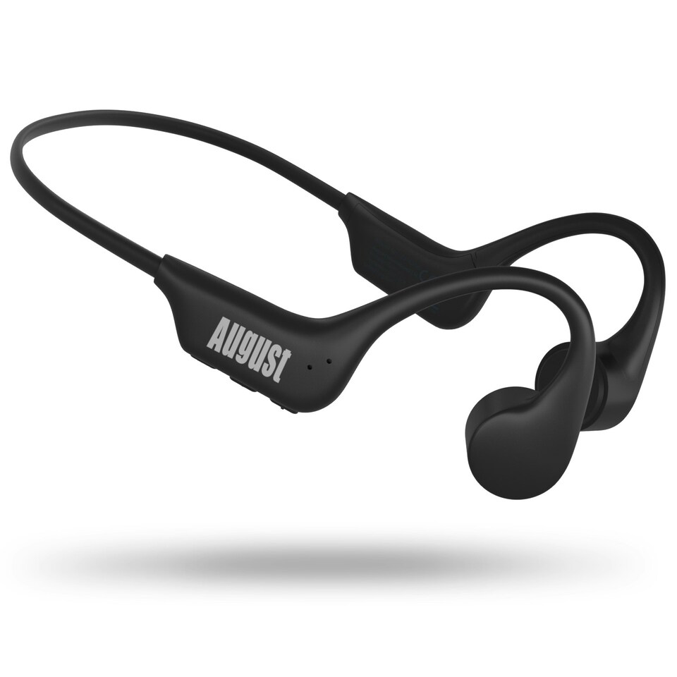 image 1 of Bone Conduction Bluetooth Wireless Headphones Open Ear Sports Earphones with Mic, Hands- Free Calls, Built-in 16GB MP3 Player - August EP400B Black