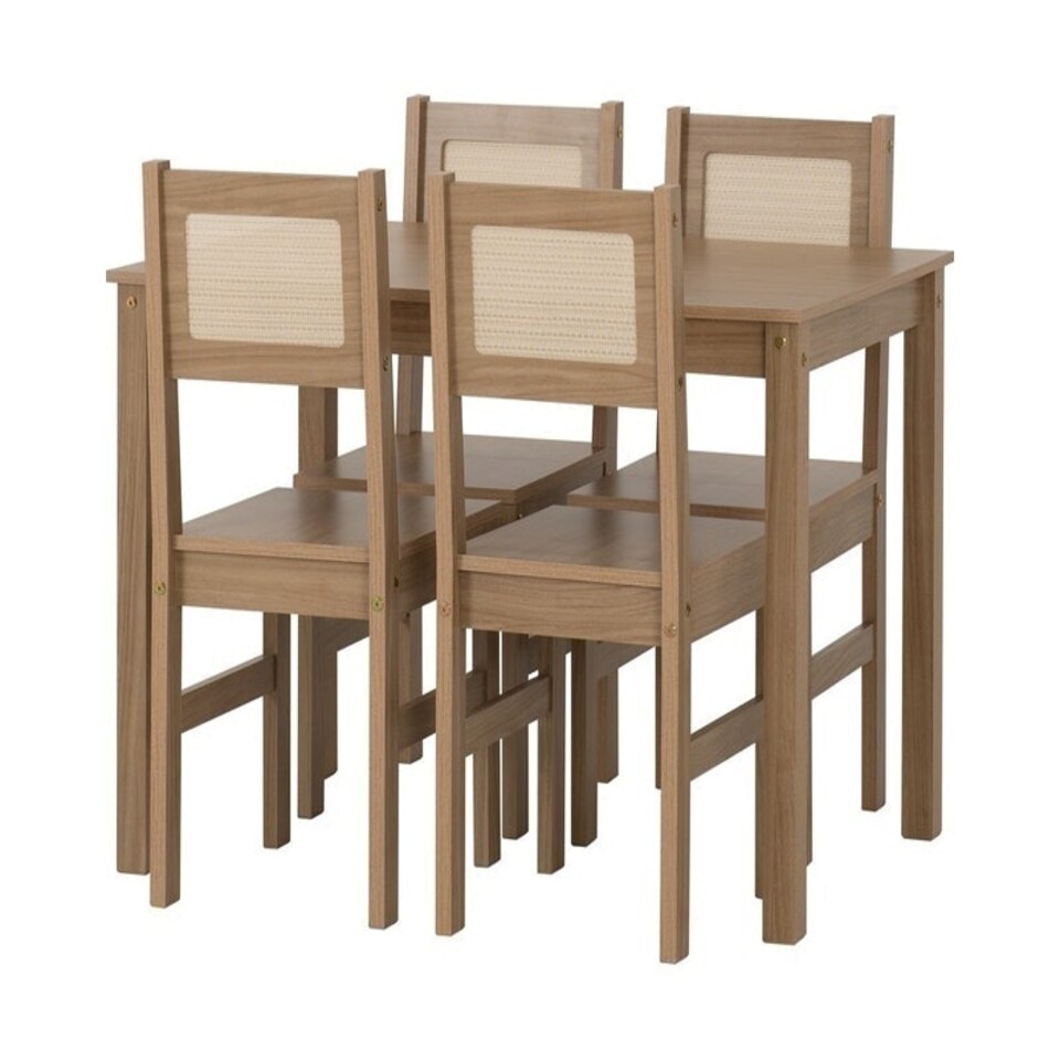 image 1 of Santana 1+4 Dining Set - Light Oak/Rattan Effect Brown