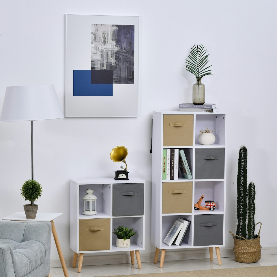 image 1 of HOMCOM Freestanding 4 Cube Storage Cabinet Unit Bookcase w/ 2 Drawer