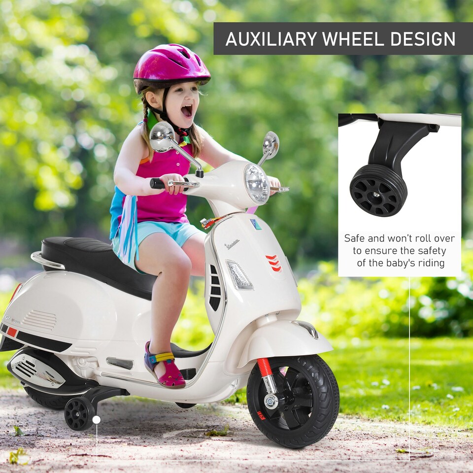 image 1 of HOMCOM Kids Ride On Motorcycle Vespa Licensed Boys Girls 6V LED Lights MP3 Horn