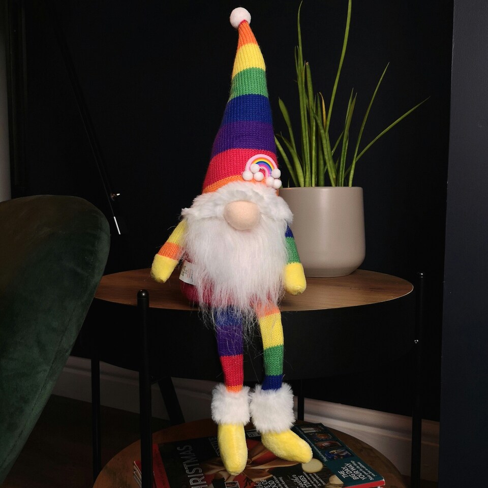 image 1 of 47cm Rainbow Plush Seated Christmas Gonk with Dangly Legs Decoration