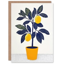 Lemon Tree Plant Lover Yellow Blue Bright Simple Birthday Greeting Card