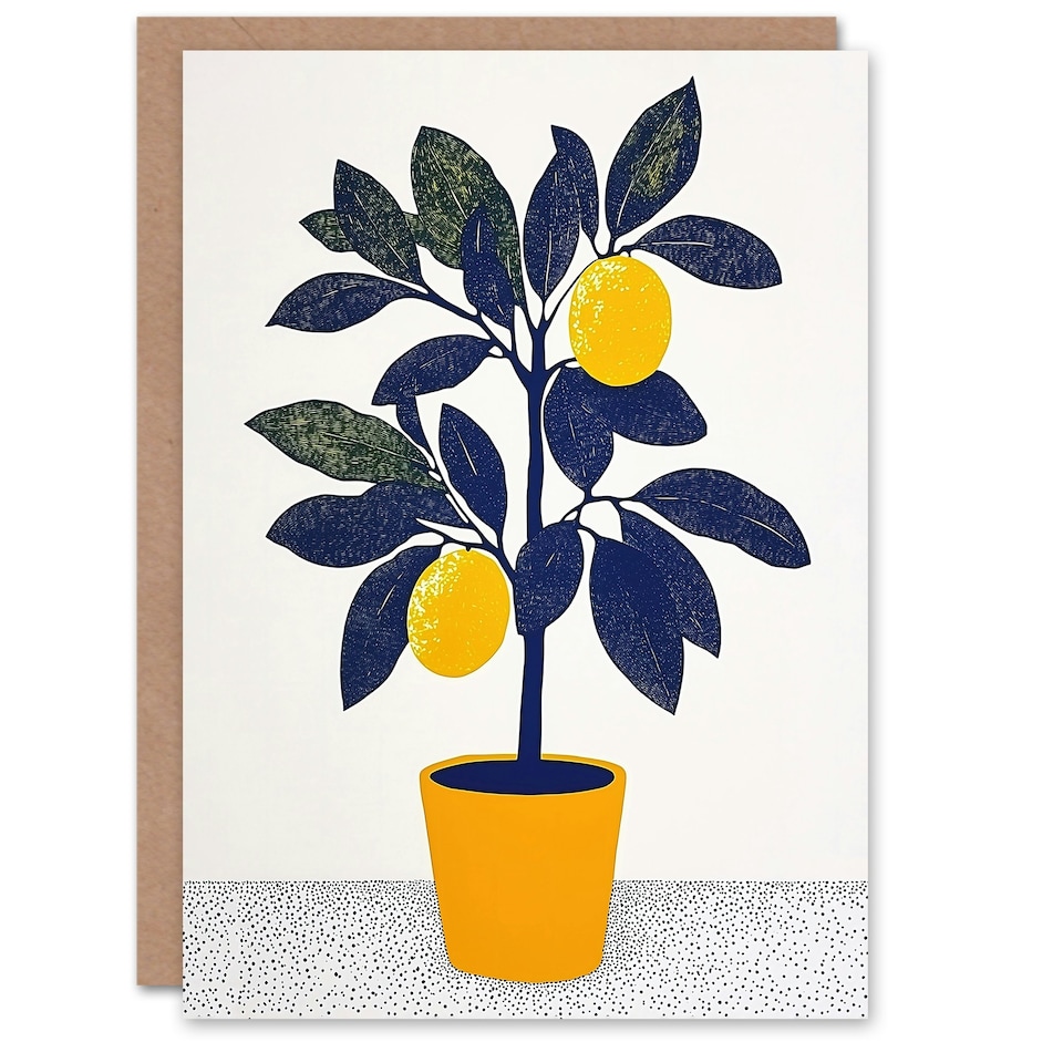 image 1 of Lemon Tree Plant Lover Yellow Blue Bright Simple Birthday Greeting Card