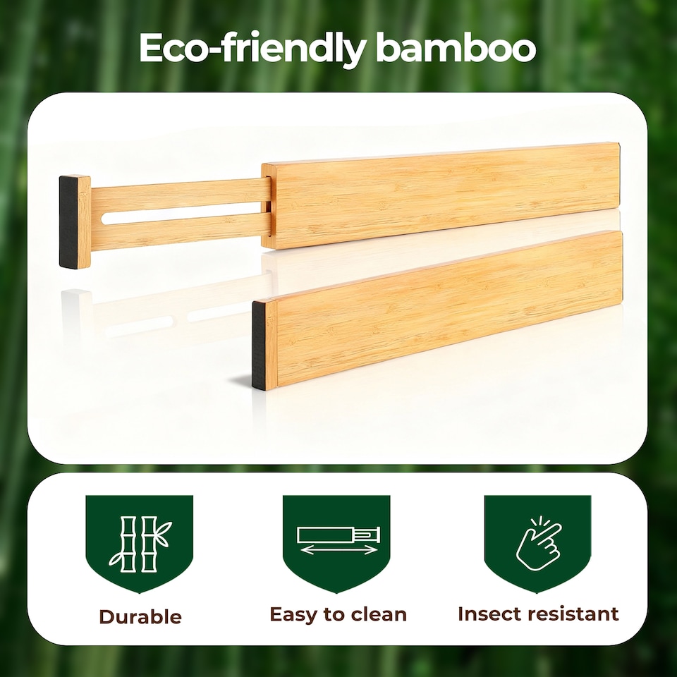 image 1 of Levede Adjustable Drawer Divider Bamboo 4PC Expandable Organisers Spring