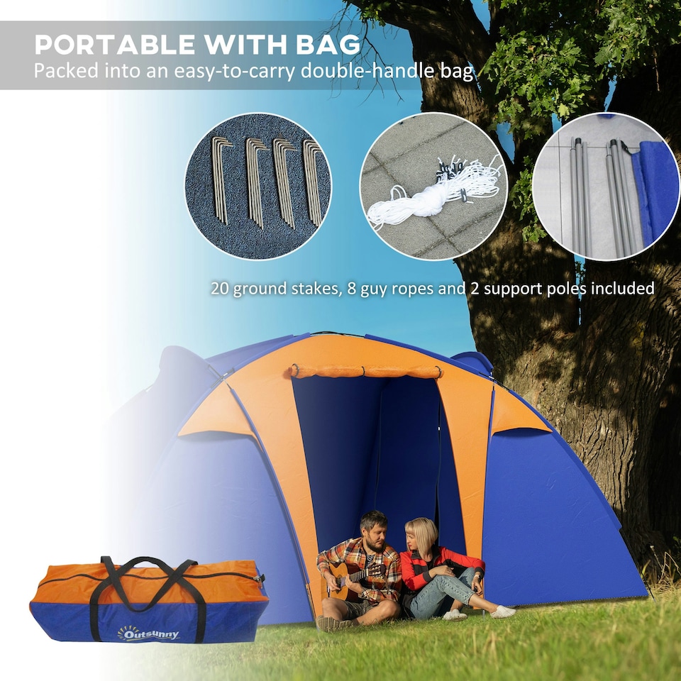 image 1 of Outsunny Camping Tent with 2 Bedroom, Living Area and Awning for 4-6 Person