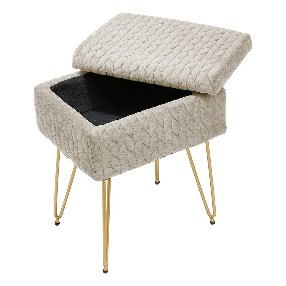 image 1 of Living and Home Rectangle Upholstered Storage Ottoman Vanity Stool Cream