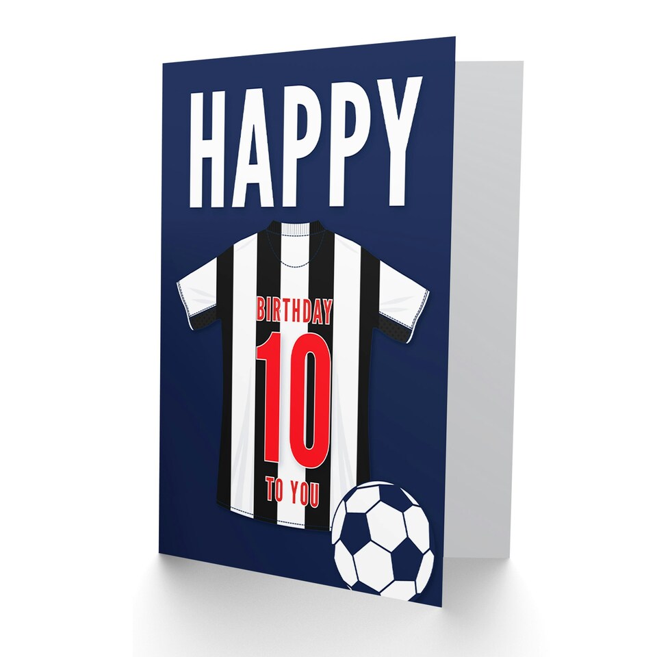image 1 of Football Strip Kit Black White Striped Top 10 Year old Kids 10th Blue Birthday Card