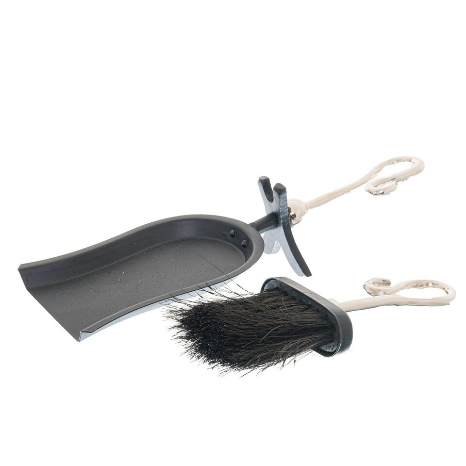image 1 of Hill Interiors Chrome Crook Handle Hearth Tidy - Silver/Black - 9cm x 14cm x 38cm