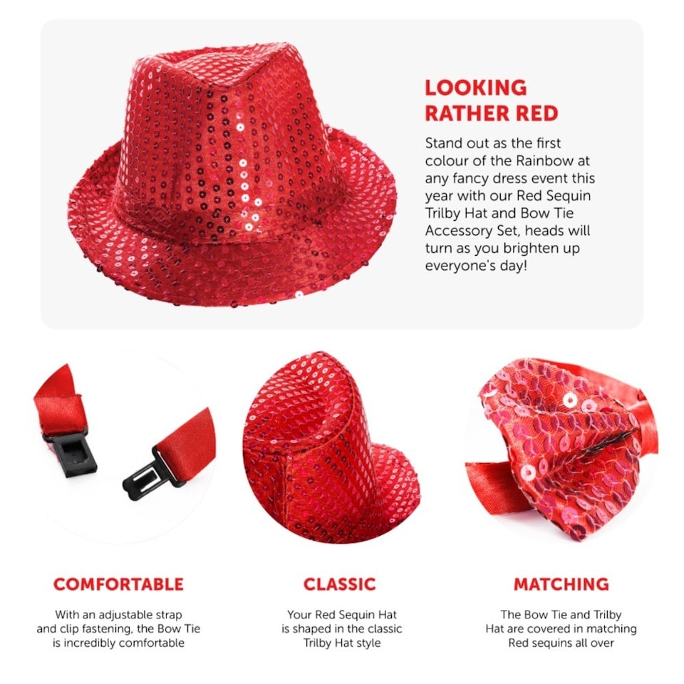 image 1 of Red Accessory Set - Sequin Trilby & Bow Tie Red | One Size