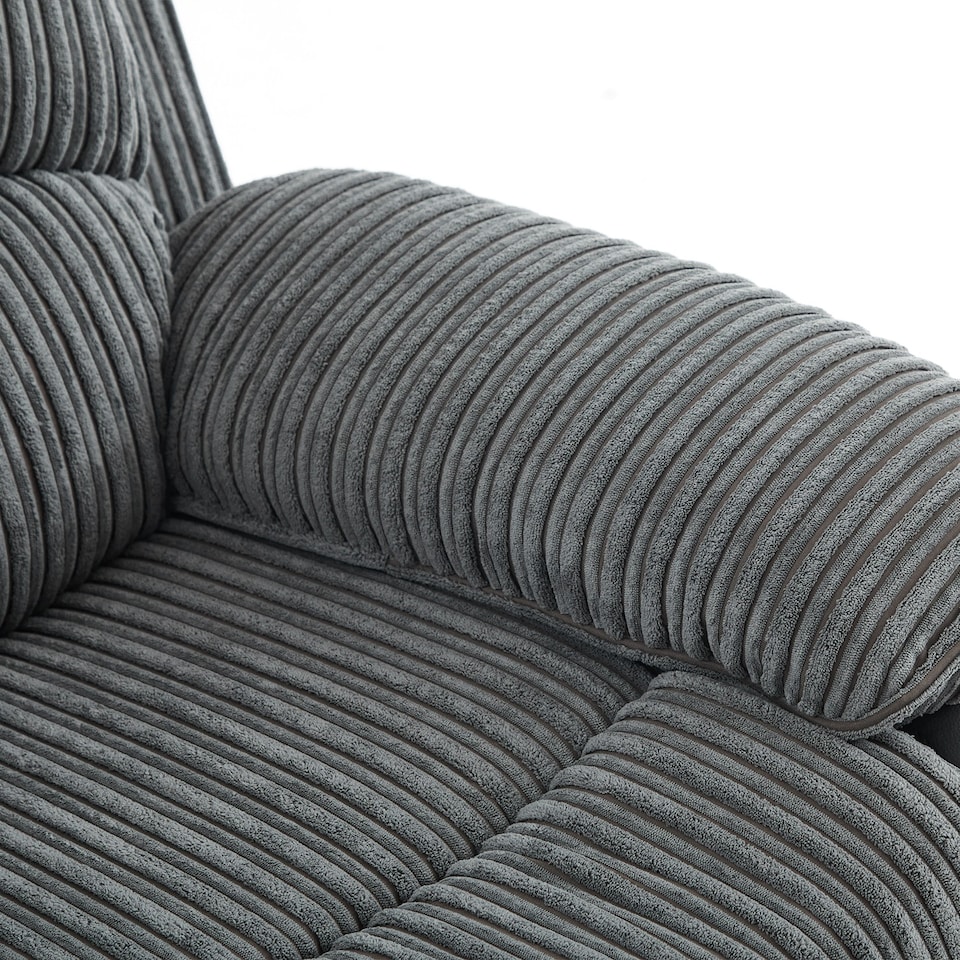 image 1 of Manual Reclining Sofa, Jumbo Cord Fabric Recliner 3 Seater Armchair - 3 Seater