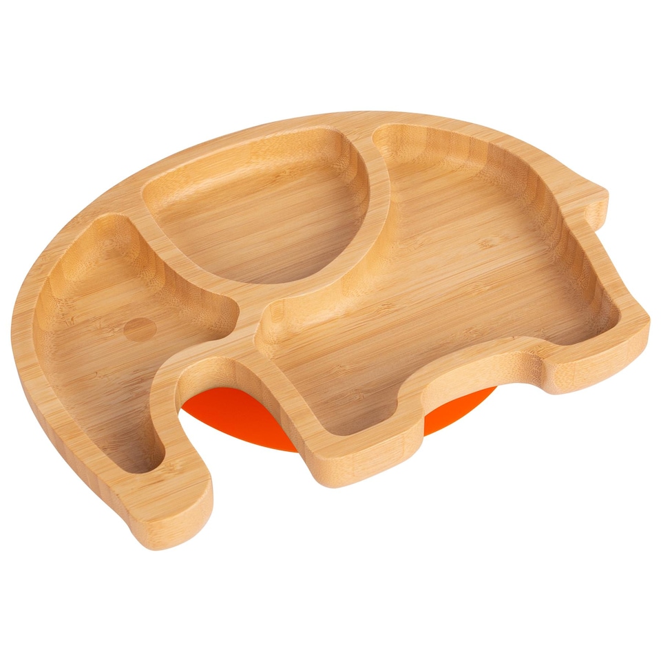 image 1 of Tiny Dining Children's Bamboo Suction Elephant Plate - Orange | Orange | Orange