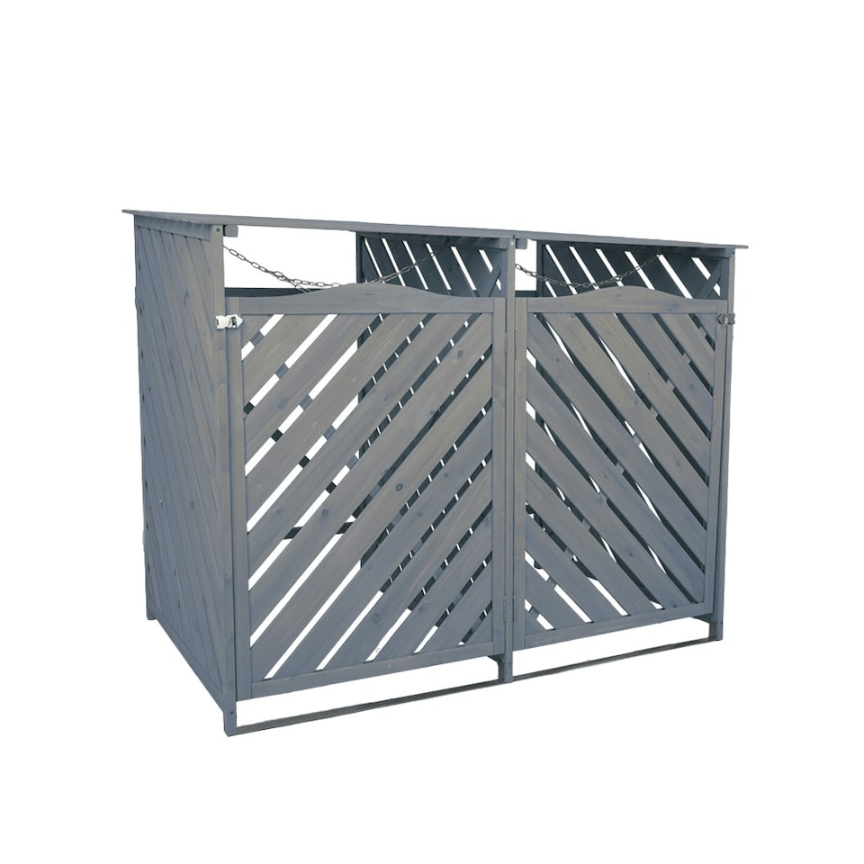 image 1 of Wooden Double Wheelie Bin Storage - Grey