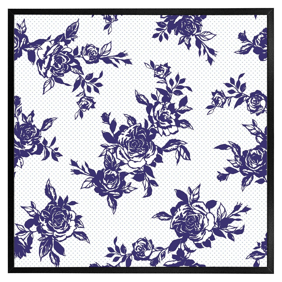 image 1 of Roses print on polka dots (Picture Frame) Brown | Oak | S