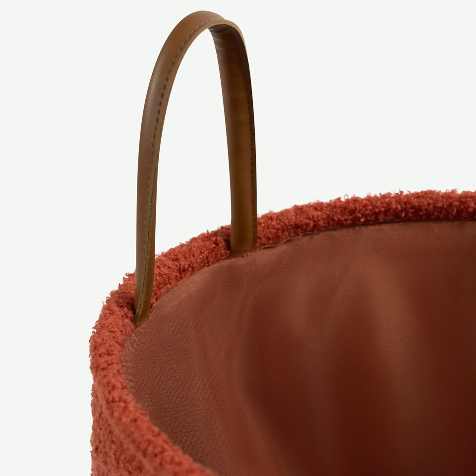 image 1 of OHS Teddy Fleece Boucle Toy Storage Organiser Clothes Laundry Basket Orange | Rust