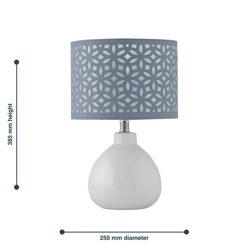 image 1 of First Choice Lighting Set of 2 Tuscan White Ceramic Lamps with Grey Cut Out Shade White | Grey