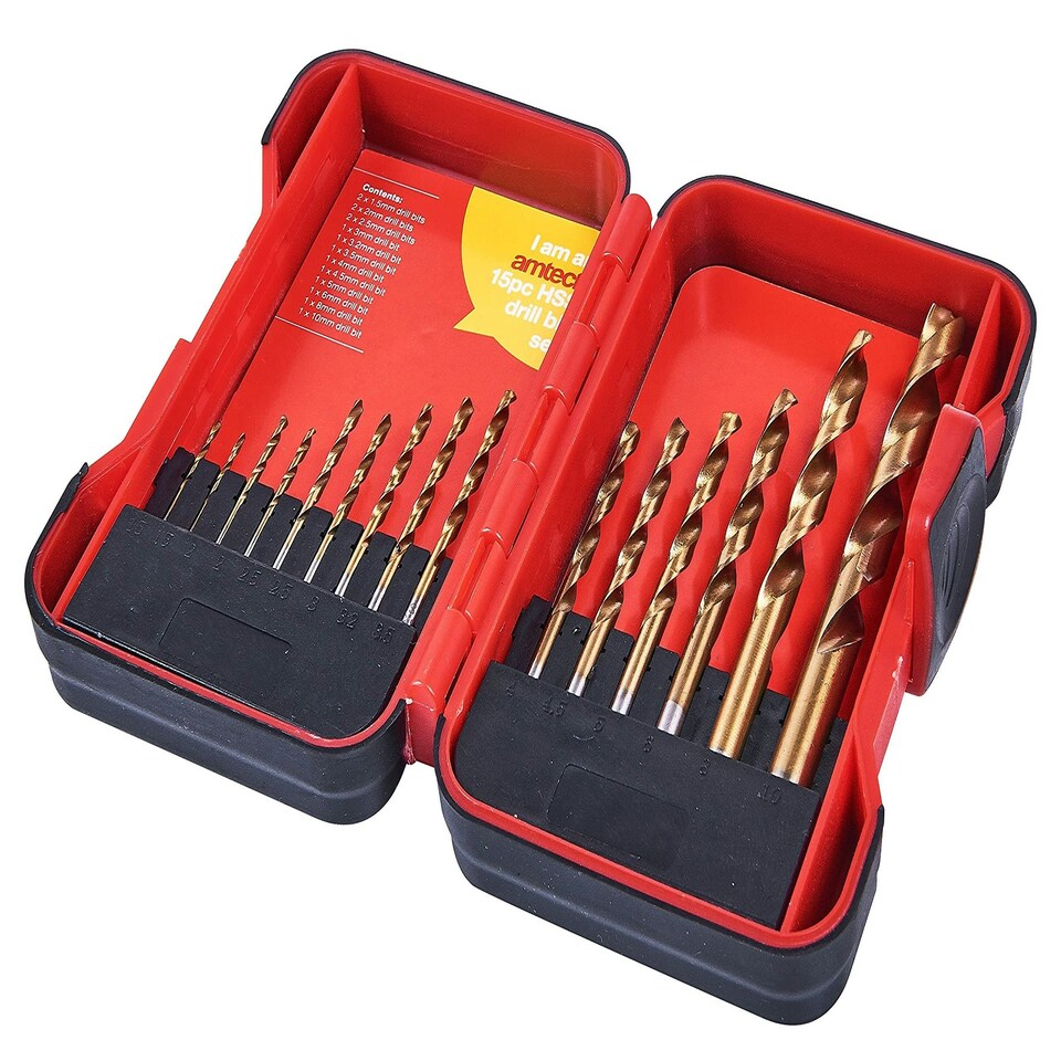 15 Piece titanium coated high speed steel (HSS) drill bit set - F1132