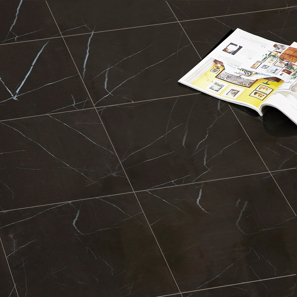 image 1 of Gr8 Home 36 x Self Adhesive Floor Tiles Black Marble Effect Square Planks 3.34m Square Flooring