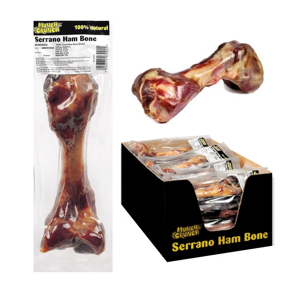 18x 18X Munch Crunch Serrano Bone Cured Protein Pork pet food packaging