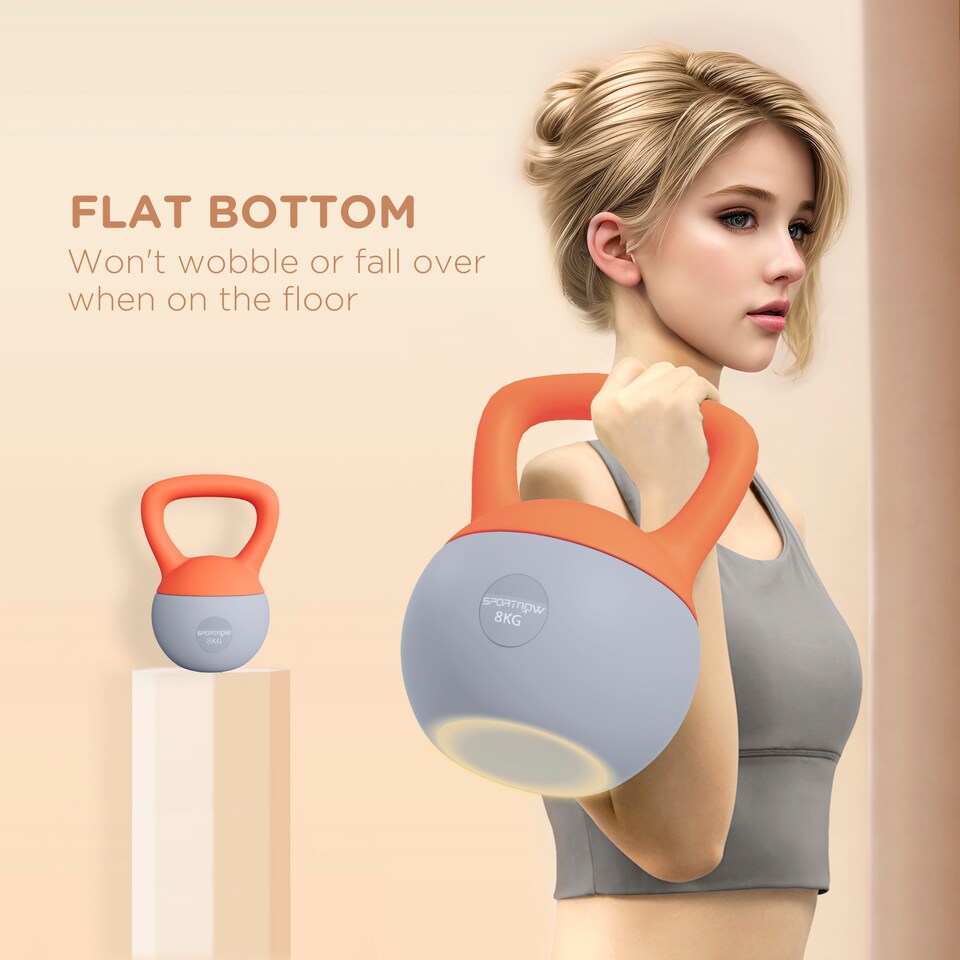 image 1 of SPORTNOW Soft Kettlebell, 4/6/8/10/12kg Kettle Bell with Non-Slip Handle for Home Gym Weight Lifting and Strength Training, Orange and Grey | Orange | 8