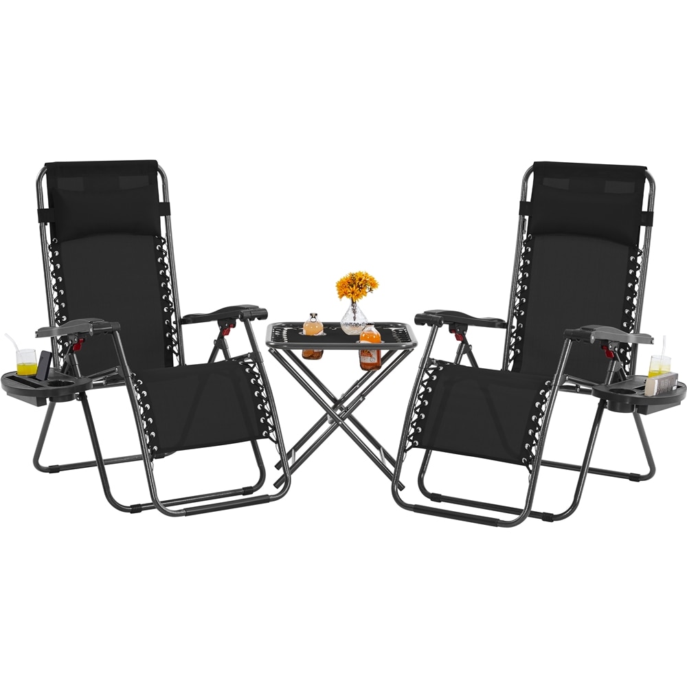 Yaheetech 3PCS Zero Gravity Chairs & Table Set-Black | Black | Black | One Size