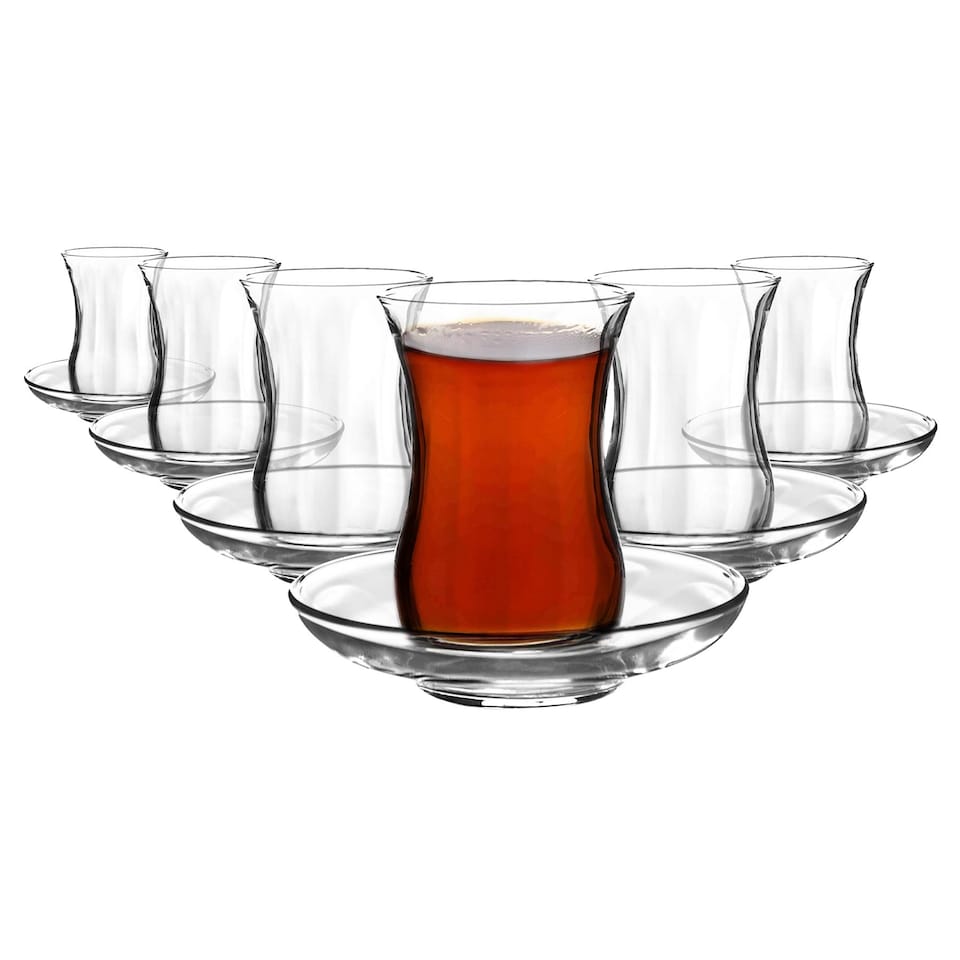 image 1 of LAV 12pc Klasik Glass Turkish Tea Cups & Saucers - 115ml - Clear - 6 Sets
